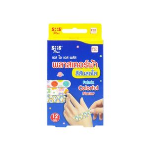 SOS PLUS FC1 Fabric Colorful Plaster พลาสเตอร์ผ้าสีสันสดใส  ขนาด 1.9X7.2 cm. (กล่อง 12 แผ่น) .A